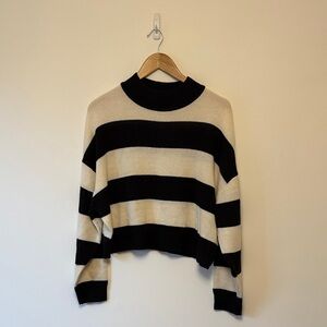 H&M Black and Cream Striped Turtleneck Sweater